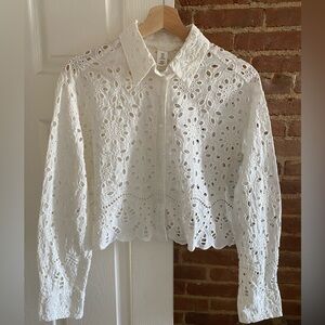 H&M Eyelet Embroidered Collared Shirt